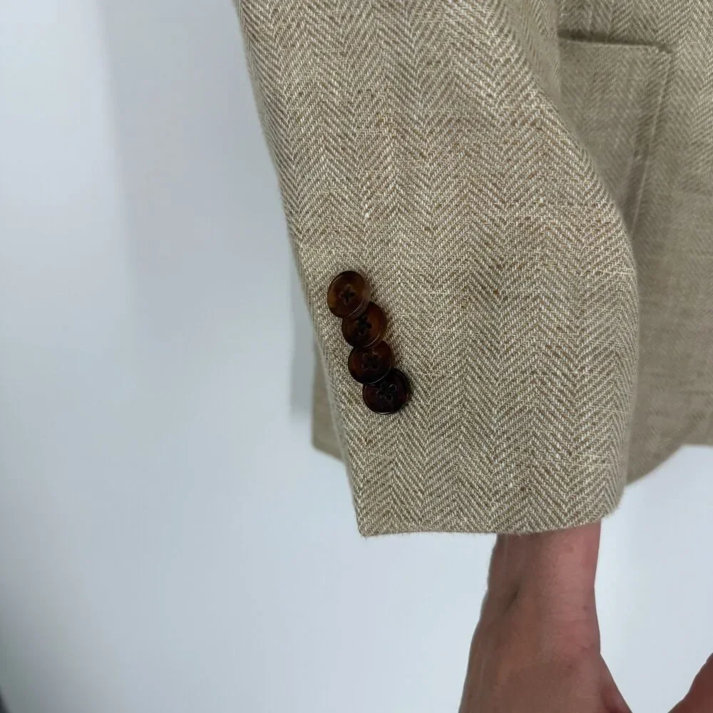 Spier & MacKay Wool Linen Blend Wheat Sportcoat 3 Button Patch Pocket Size 36